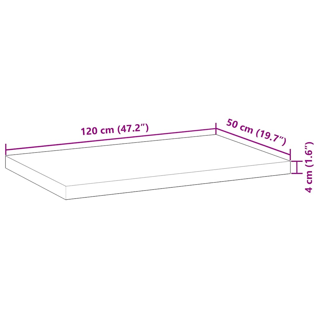 Table top, 120x50x4cm, solid acacia, rectangular