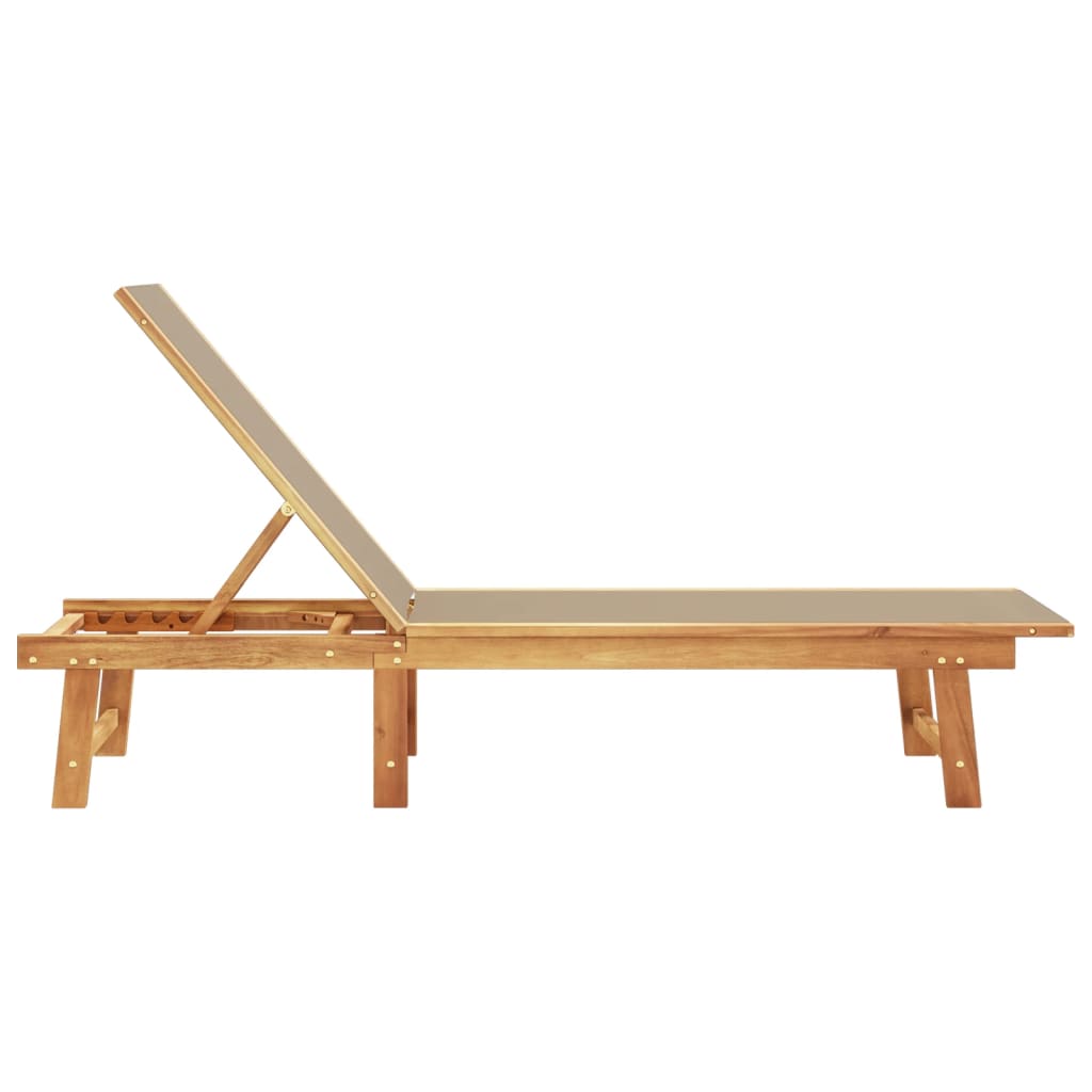 Sun lounger, taupe, acacia wood and textilene
