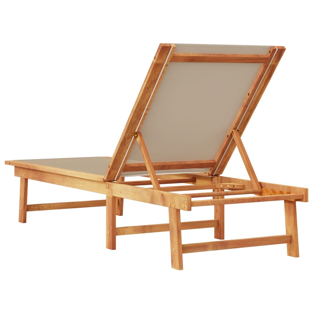Sun lounger, taupe, acacia wood and textilene