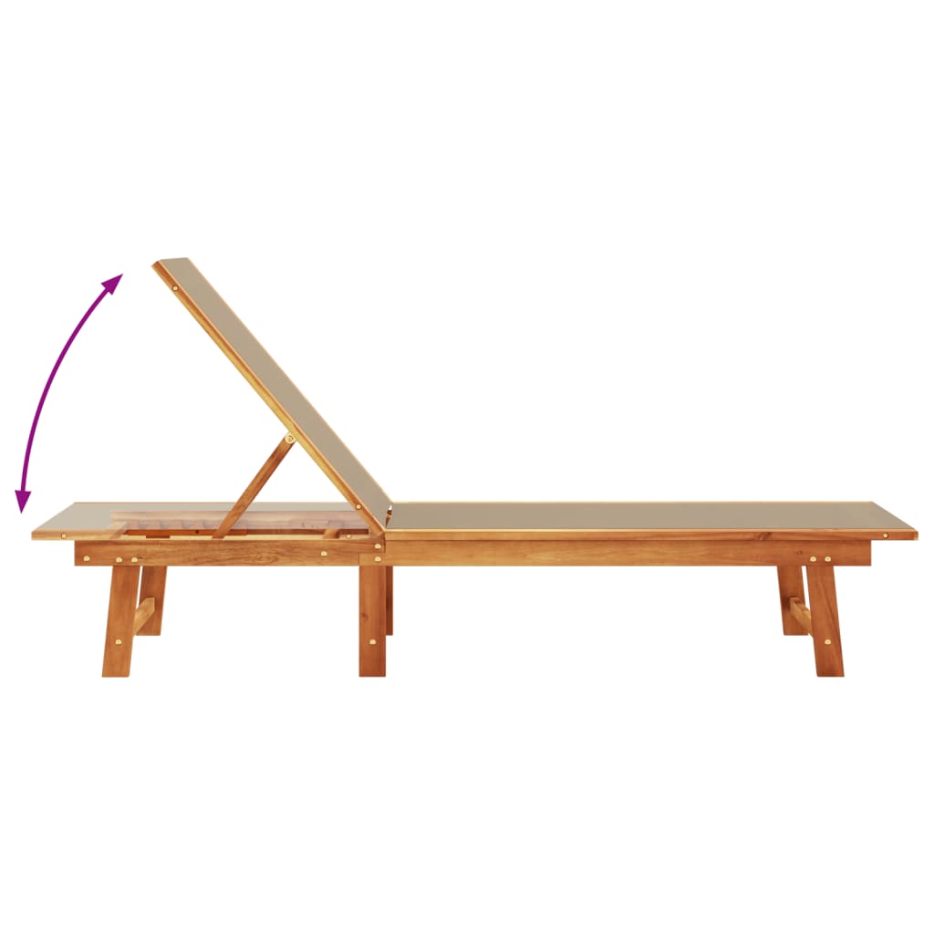 Sun lounger, taupe, acacia wood and textilene