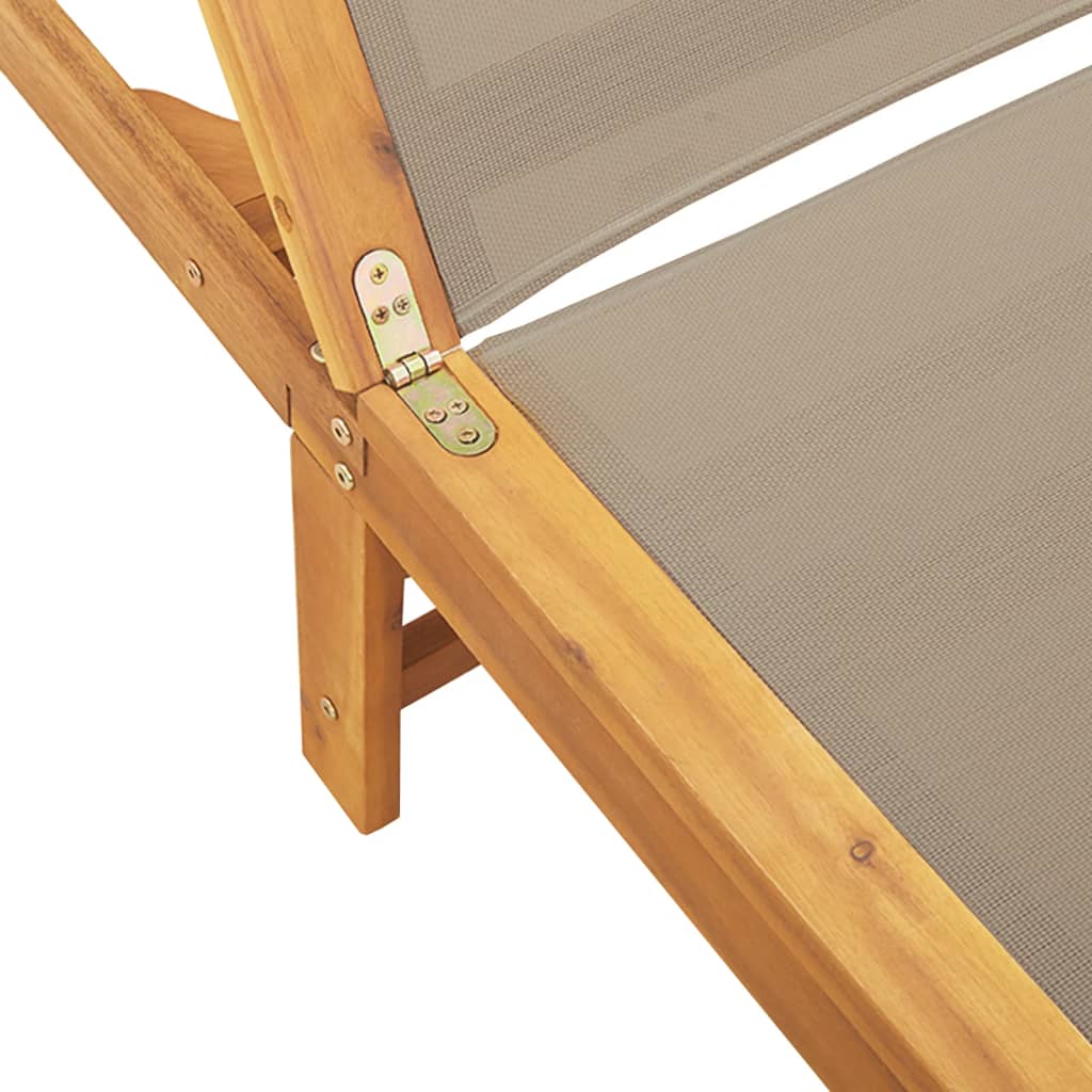 Sun lounger, taupe, acacia wood and textilene