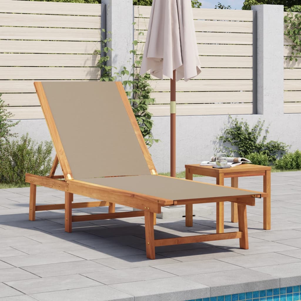 Sun lounger, taupe, acacia wood and textilene