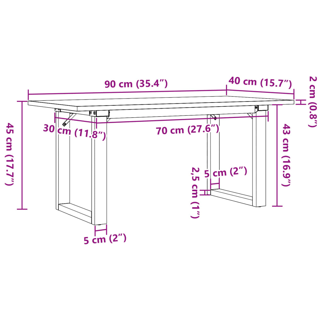 Coffee table, 90x40x45cm, pine and steel, O-shaped frame