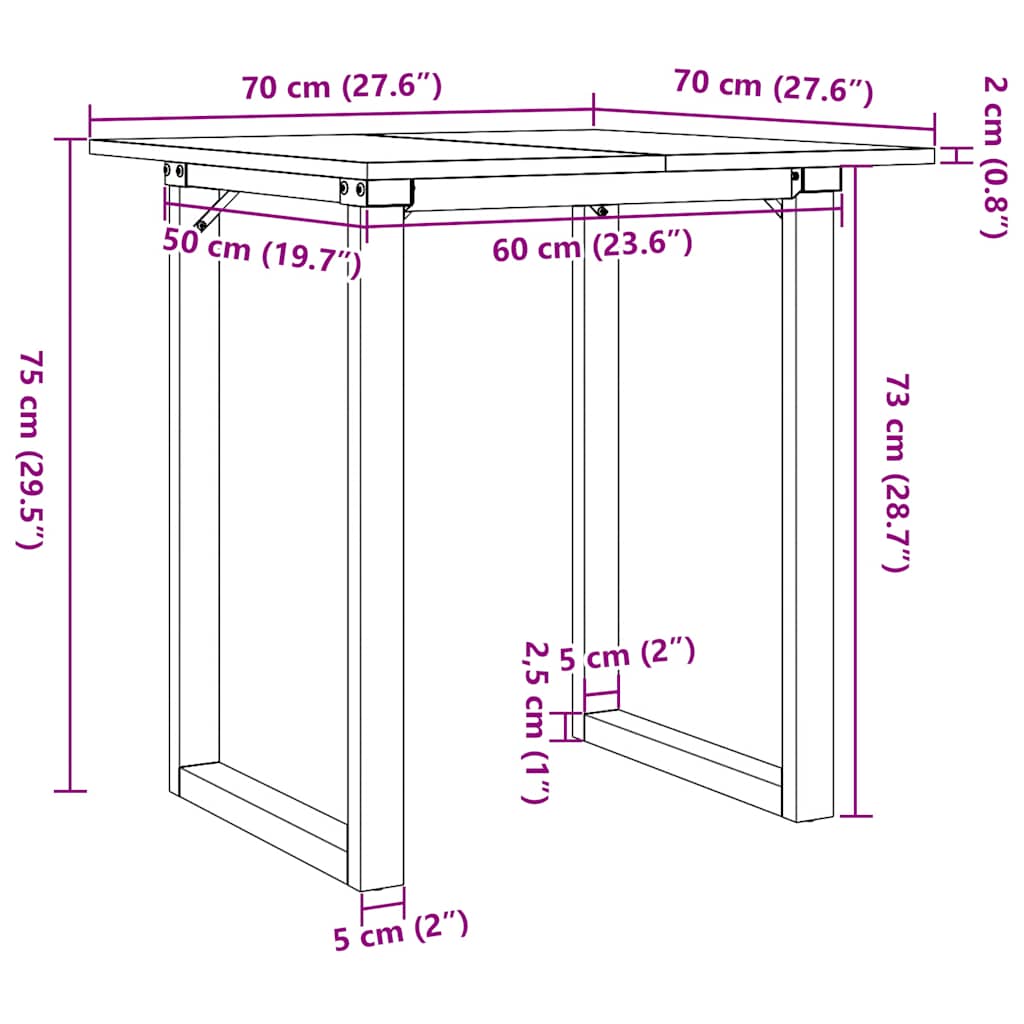 Valgomojo stalas, 70x70x75cm, pušis ir plieninis, O formos rėmas