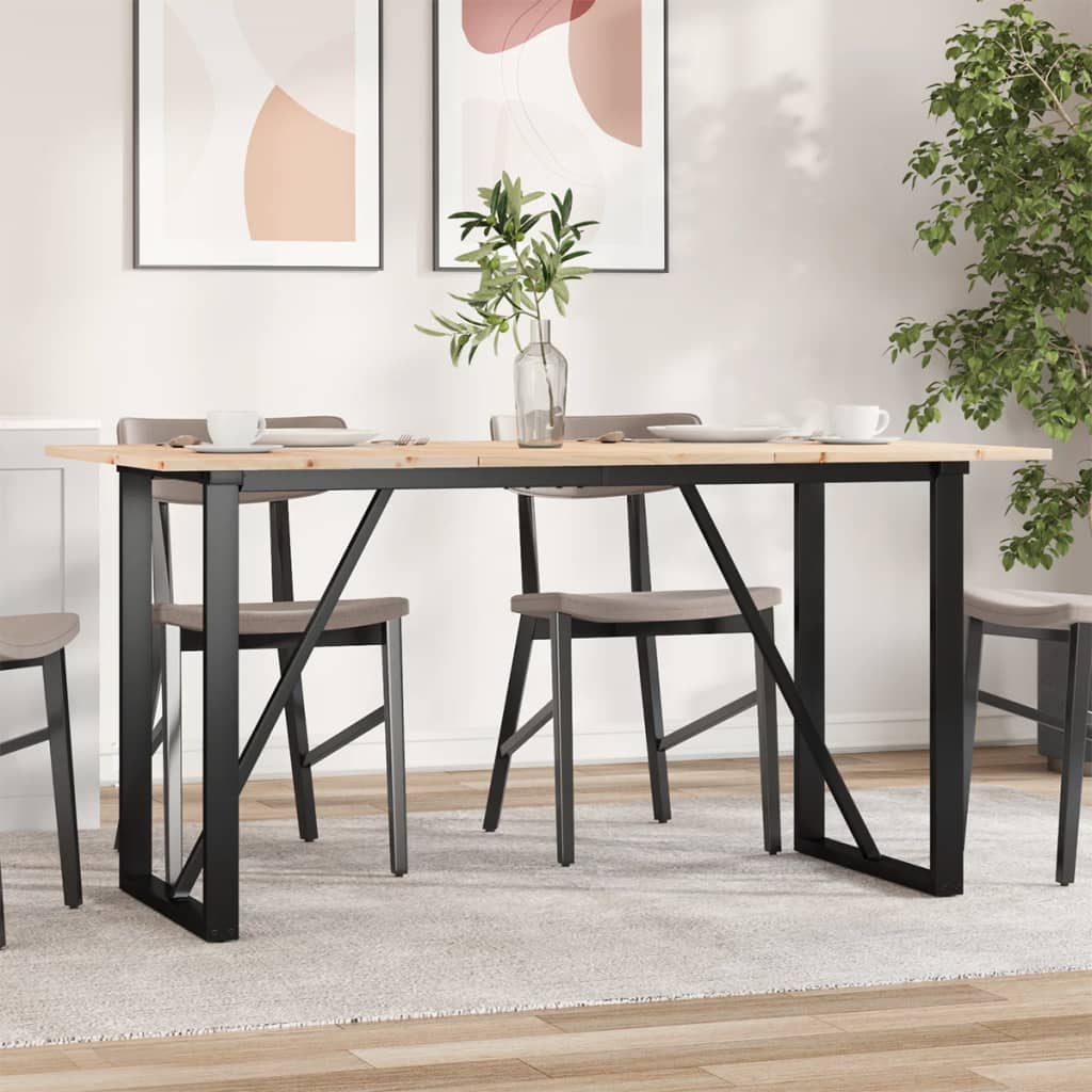 Valgomojo stalas, 140x80x75cm, pušis ir plieninis, O formos rėmas