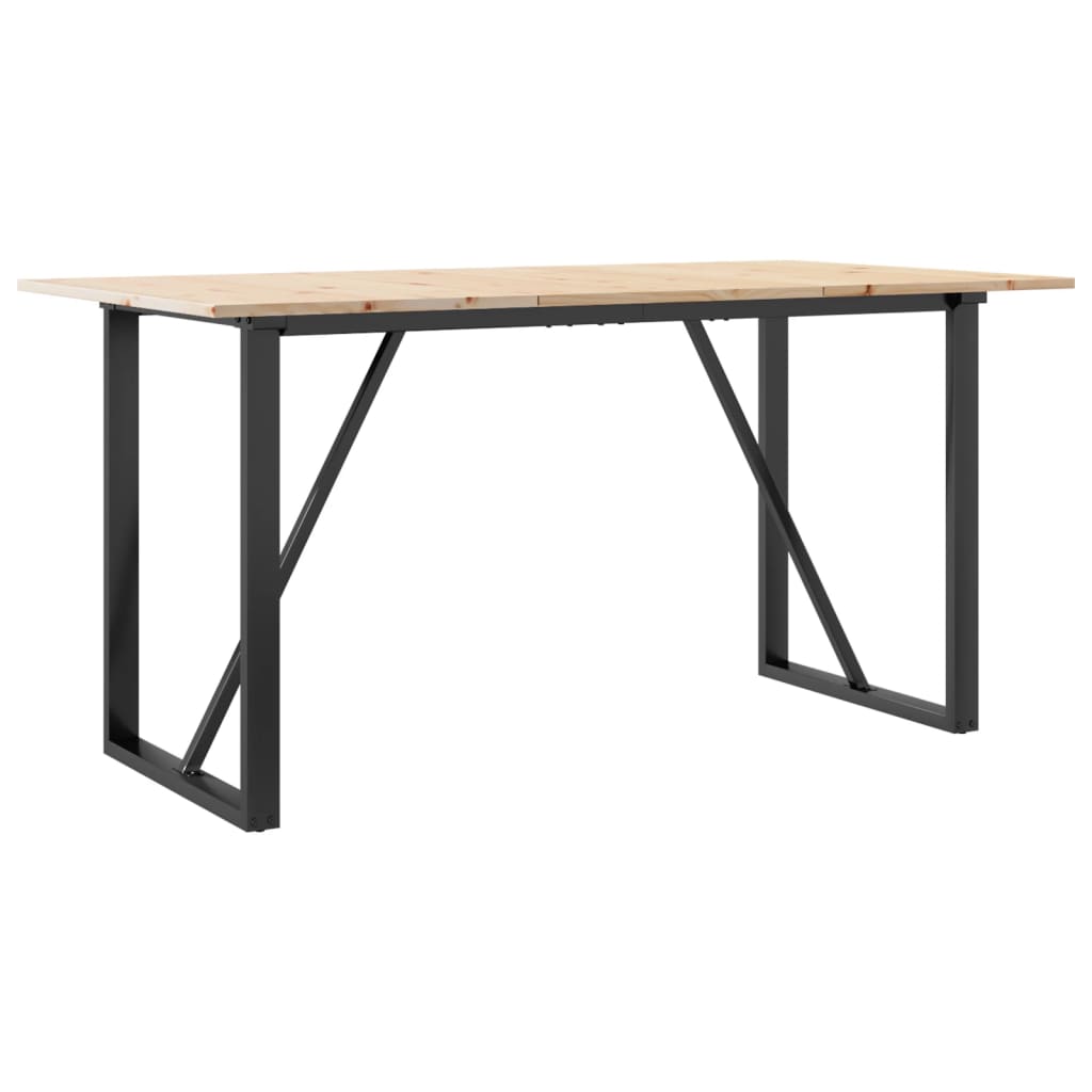 Valgomojo stalas, 160x80x75cm, pušis ir plieninis, O formos rėmas