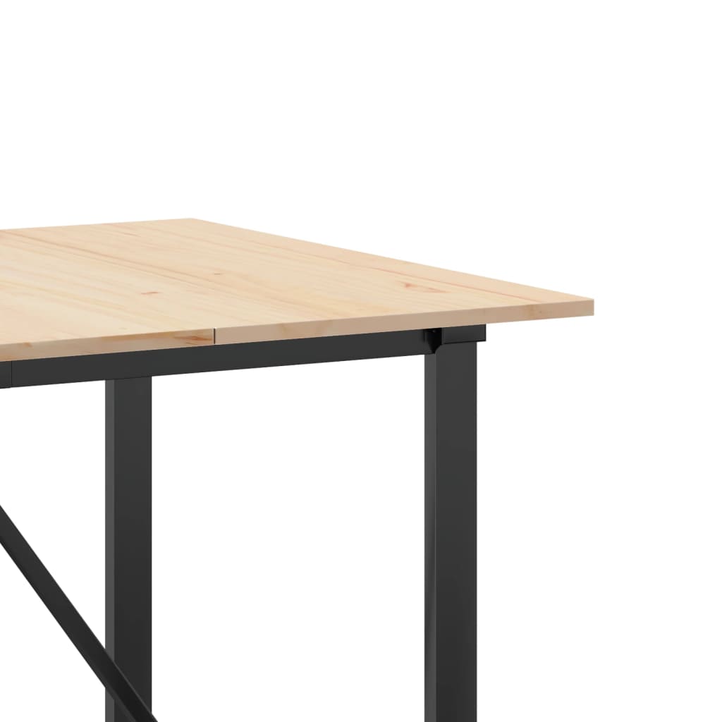 Valgomojo stalas, 180x90x75cm, pušis ir plieninis, O formos rėmas