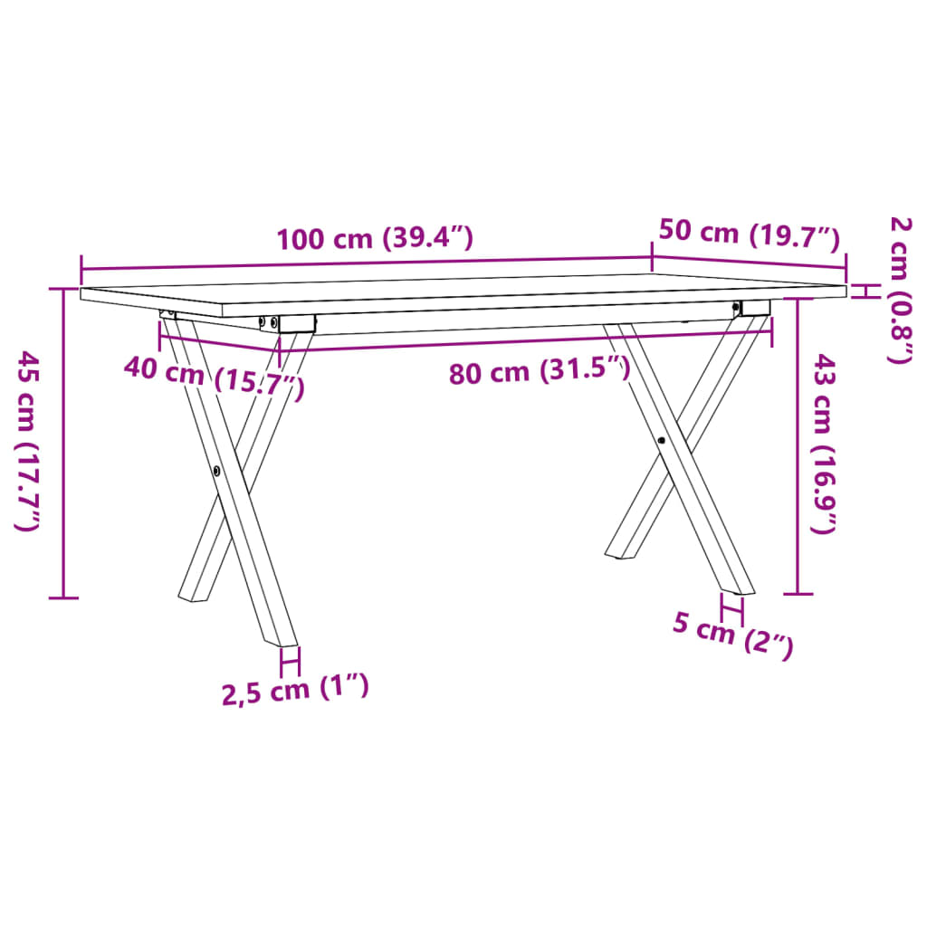 Kafijas galdiņš, 100x50x45cm, priede un tērauda, X veida rāmis