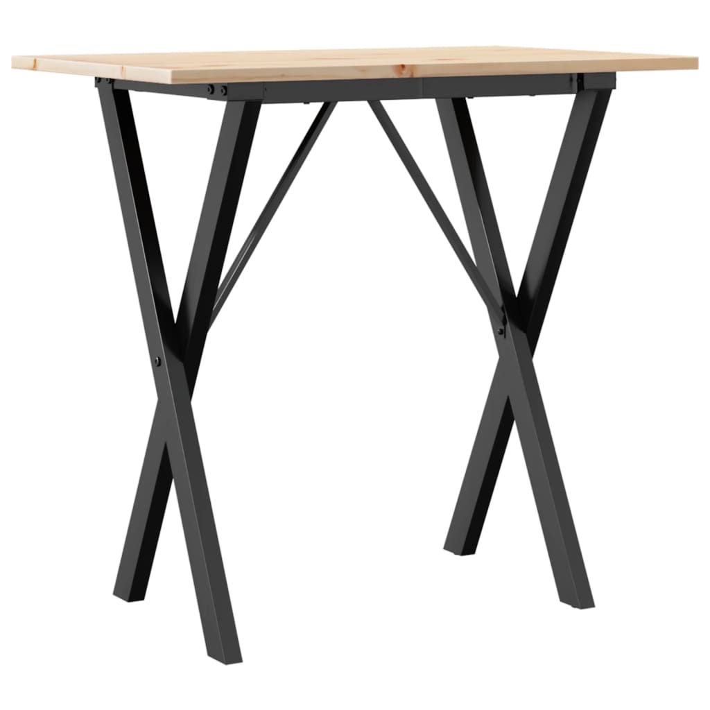 Valgomojo stalas, 80x50x75cm, pušis ir plieninis, X formos rėmas