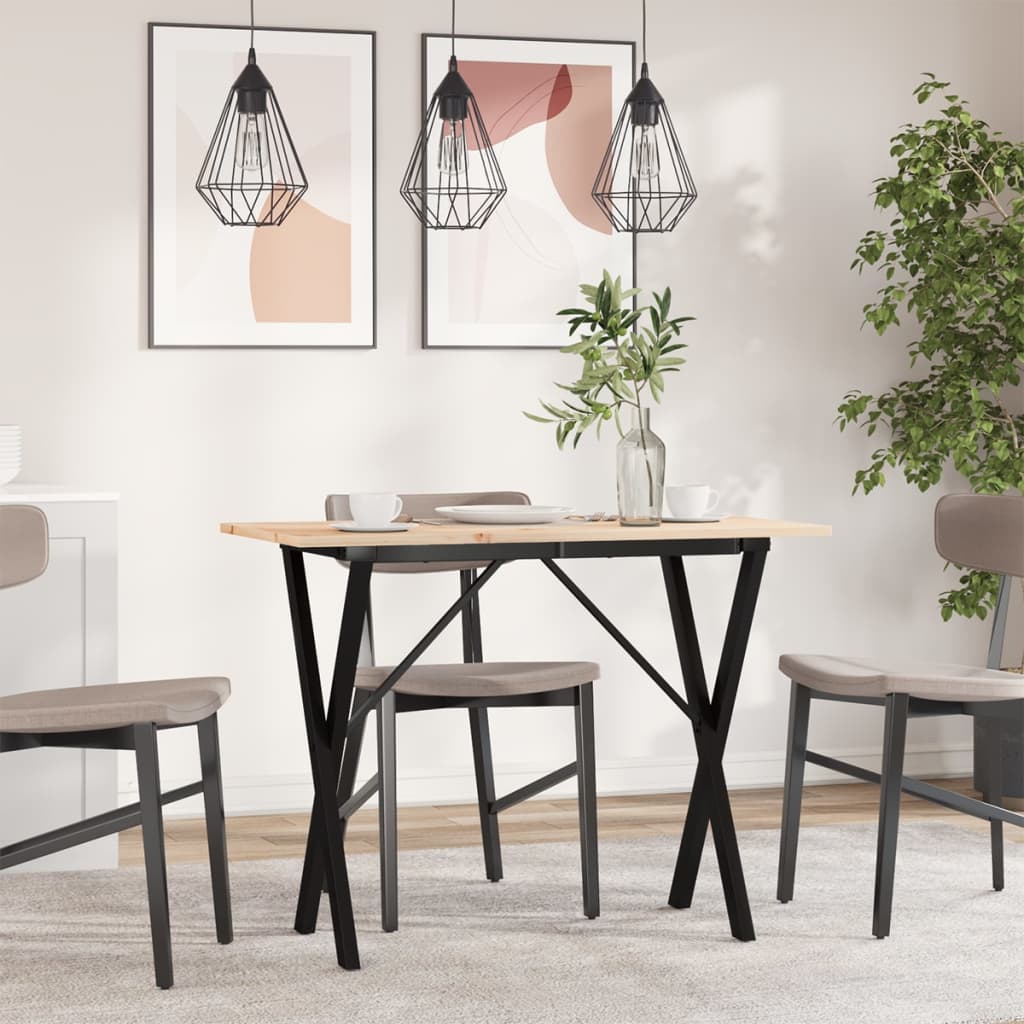 Valgomojo stalas, 100x50x75cm, pušis ir plieninis, X formos rėmas