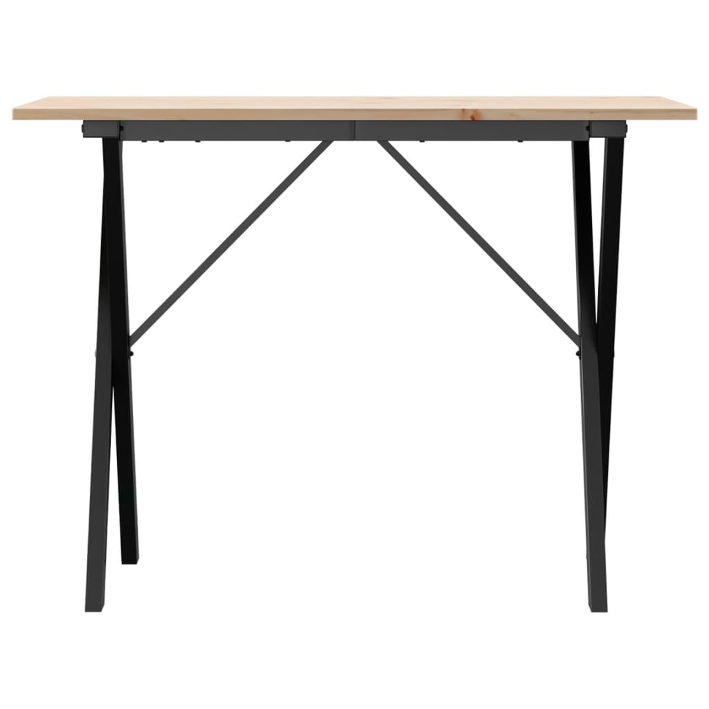 Valgomojo stalas, 100x50x75cm, pušis ir plieninis, X formos rėmas