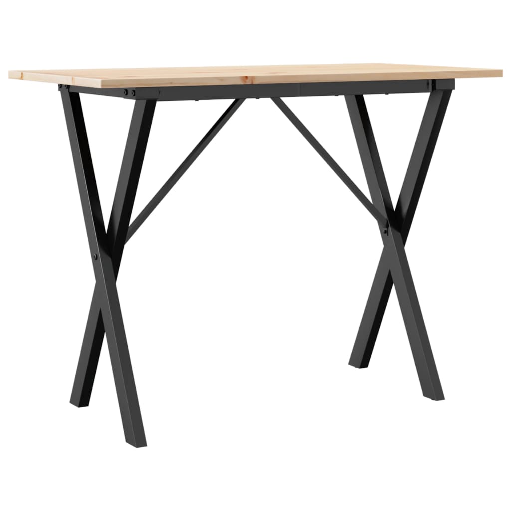 Valgomojo stalas, 100x50x75cm, pušis ir plieninis, X formos rėmas