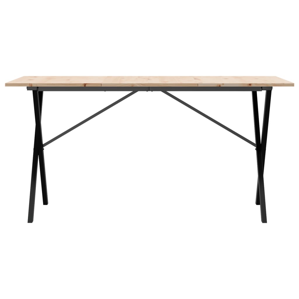 Valgomojo stalas, 160x80x75cm, pušis ir plieninis, X formos rėmas