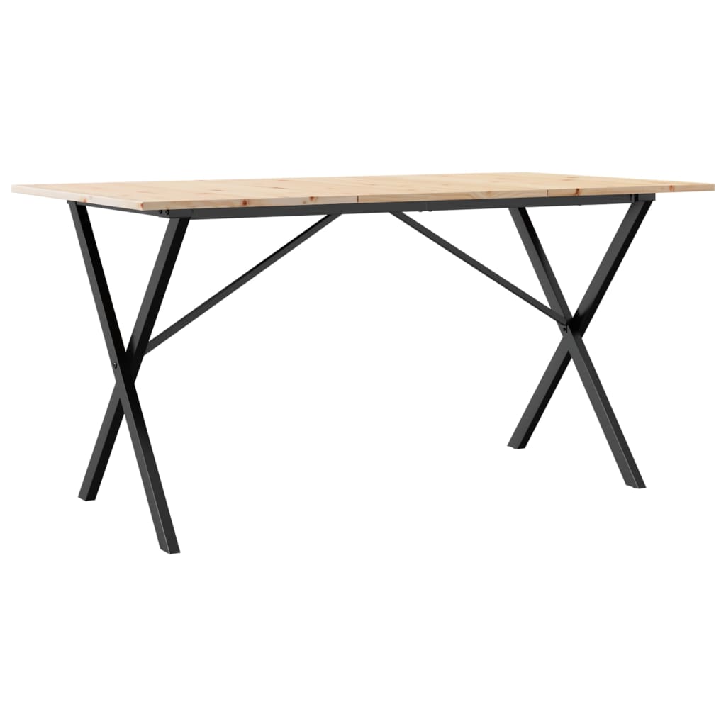 Valgomojo stalas, 160x80x75cm, pušis ir plieninis, X formos rėmas