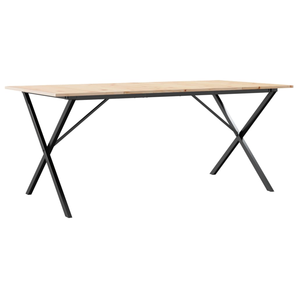 Valgomojo stalas, 180x90x75cm, pušis ir plieninis, X formos rėmas