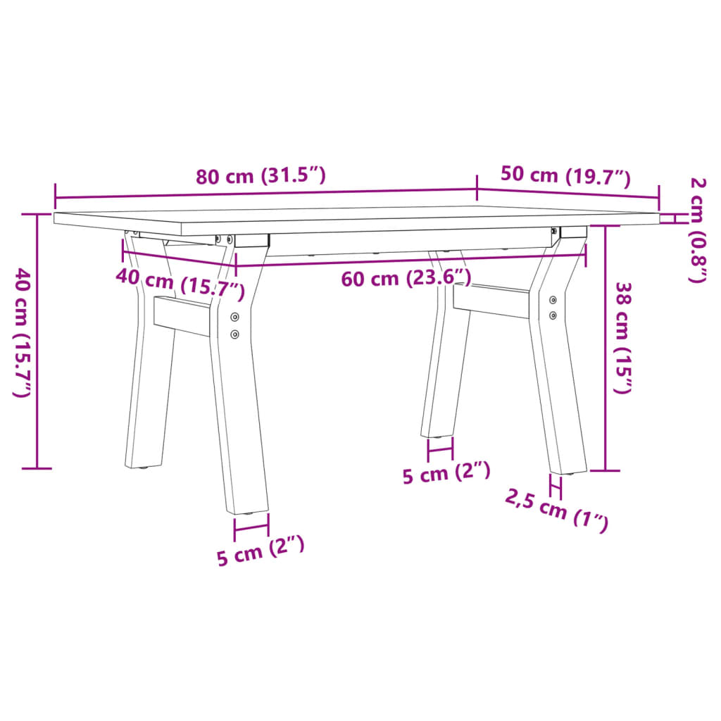 Coffee table, 80x50x40cm, pine and steel, Y-shaped frame