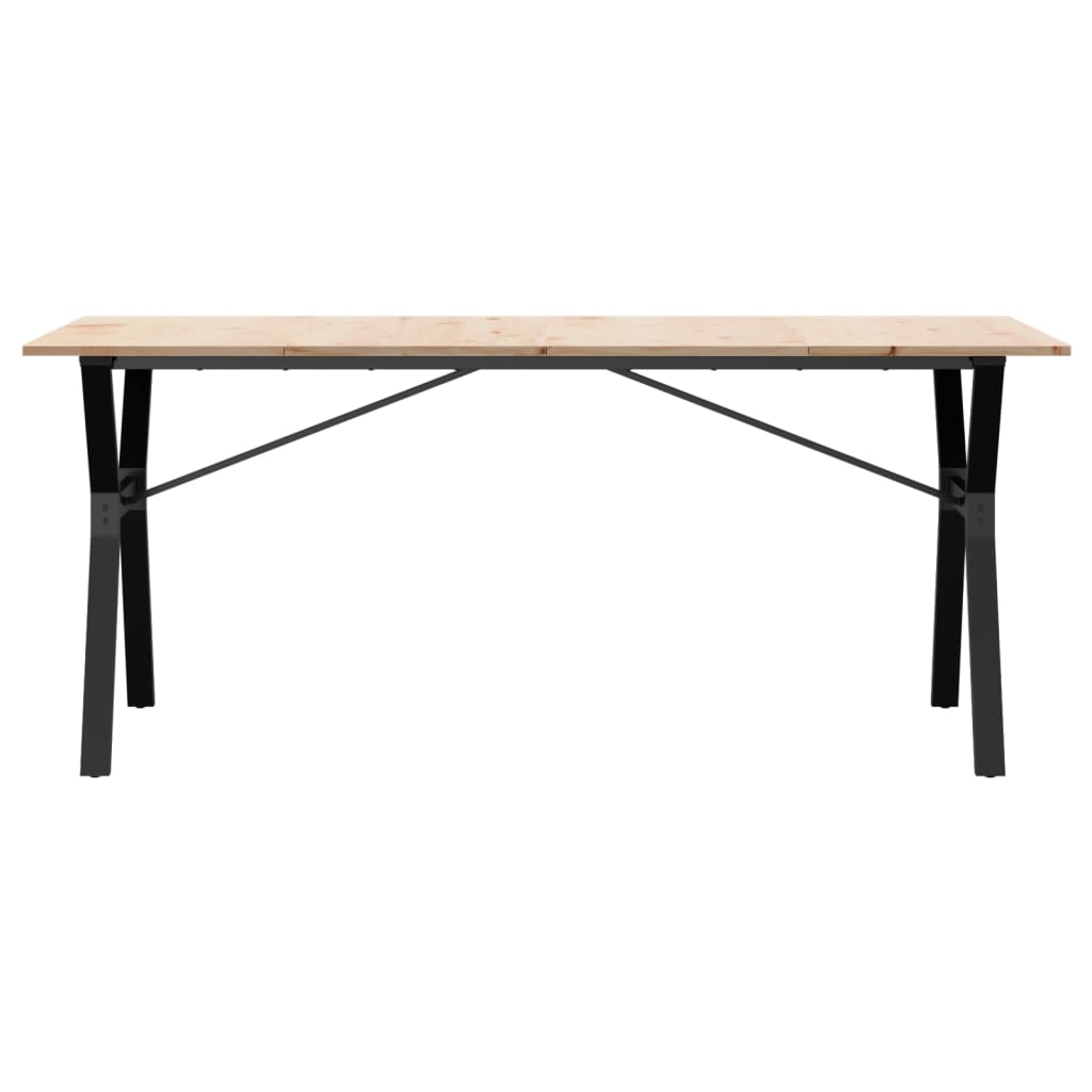 Valgomojo stalas, 180x90x75cm, pušis ir plieninis, Y formos rėmas