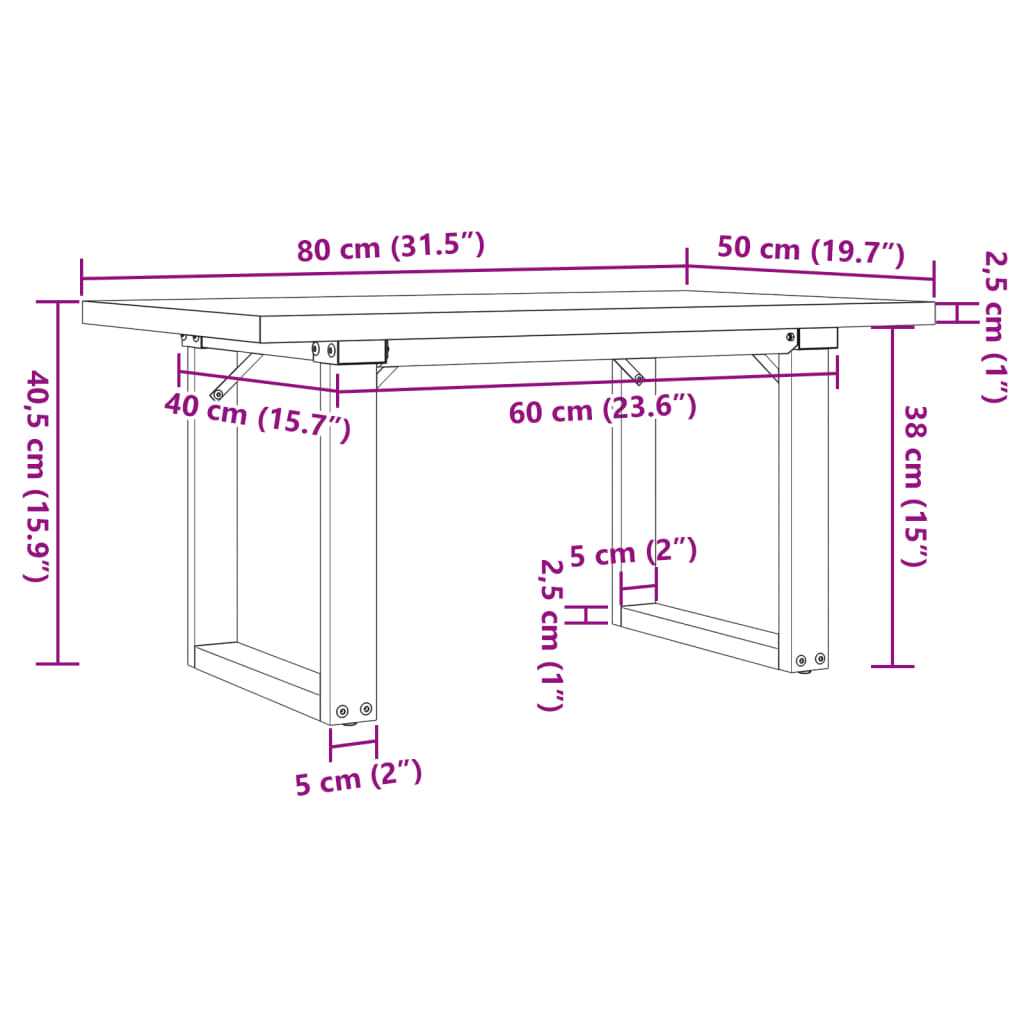 Coffee table, 80x50x40.5cm, pine and steel, O-shaped frame