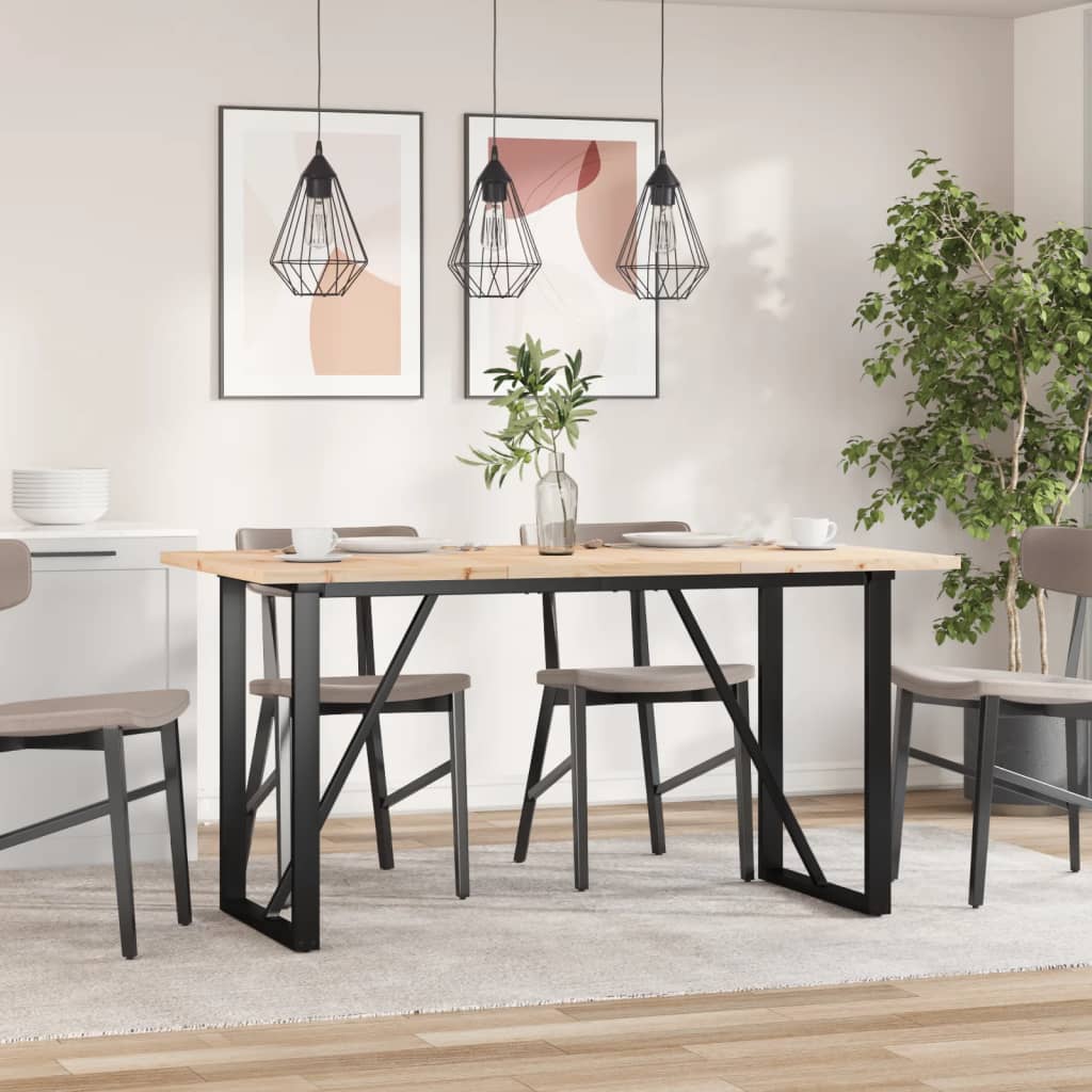 Dining table, 160x80x75.5cm, pine and steel, O-shaped frame