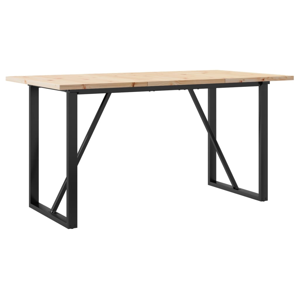 Dining table, 160x80x75.5cm, pine and steel, O-shaped frame
