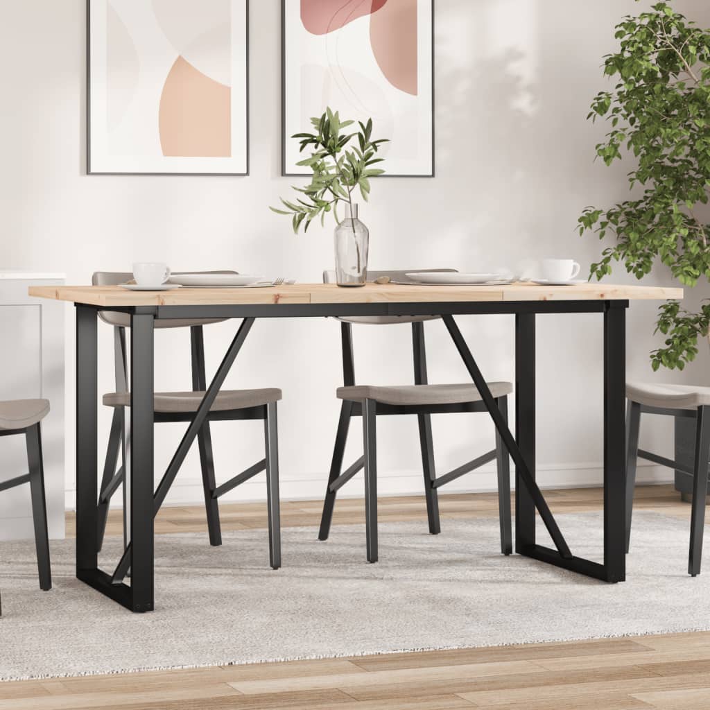 Dining table, 160x80x75.5cm, pine and steel, O-shaped frame