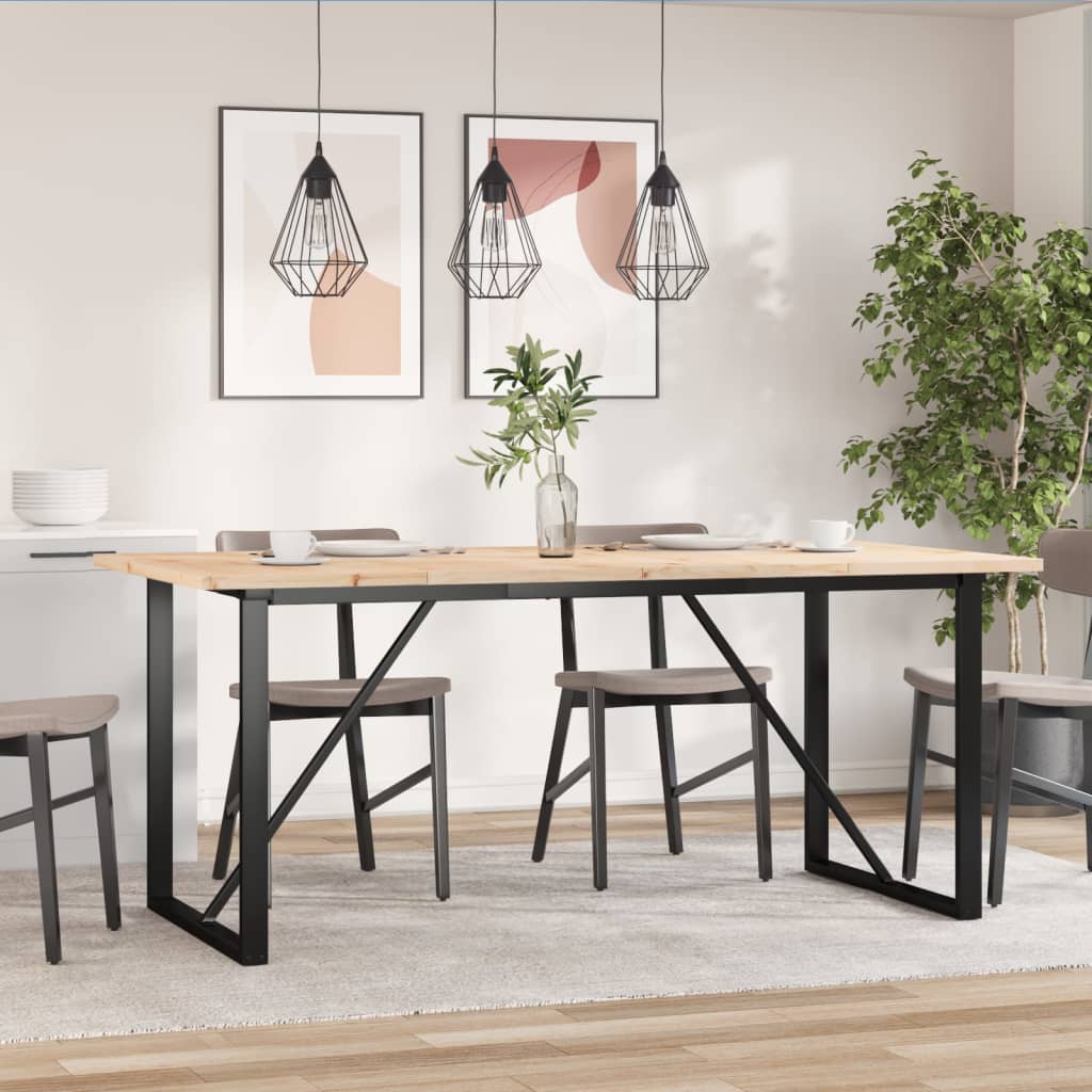 Dining table, 180x90x75.5cm, pine and steel, O-shaped frame
