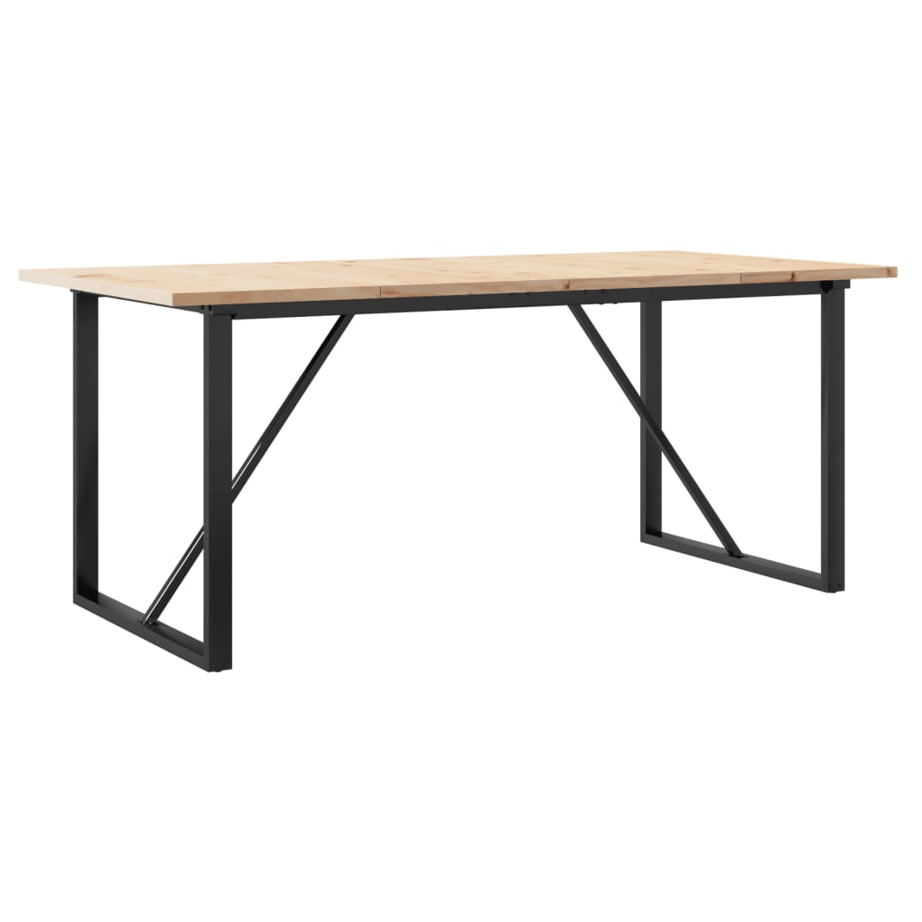 Dining table, 180x90x75.5cm, pine and steel, O-shaped frame