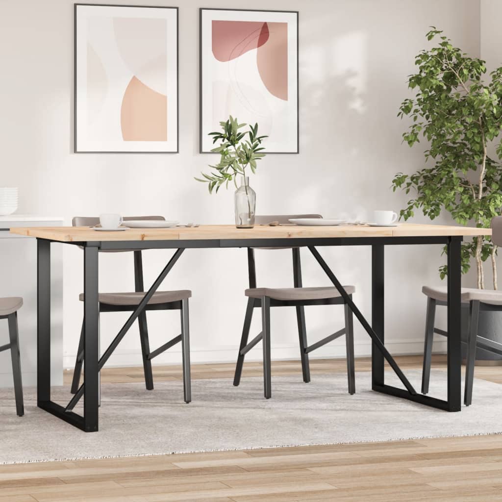 Dining table, 180x90x75.5cm, pine and steel, O-shaped frame