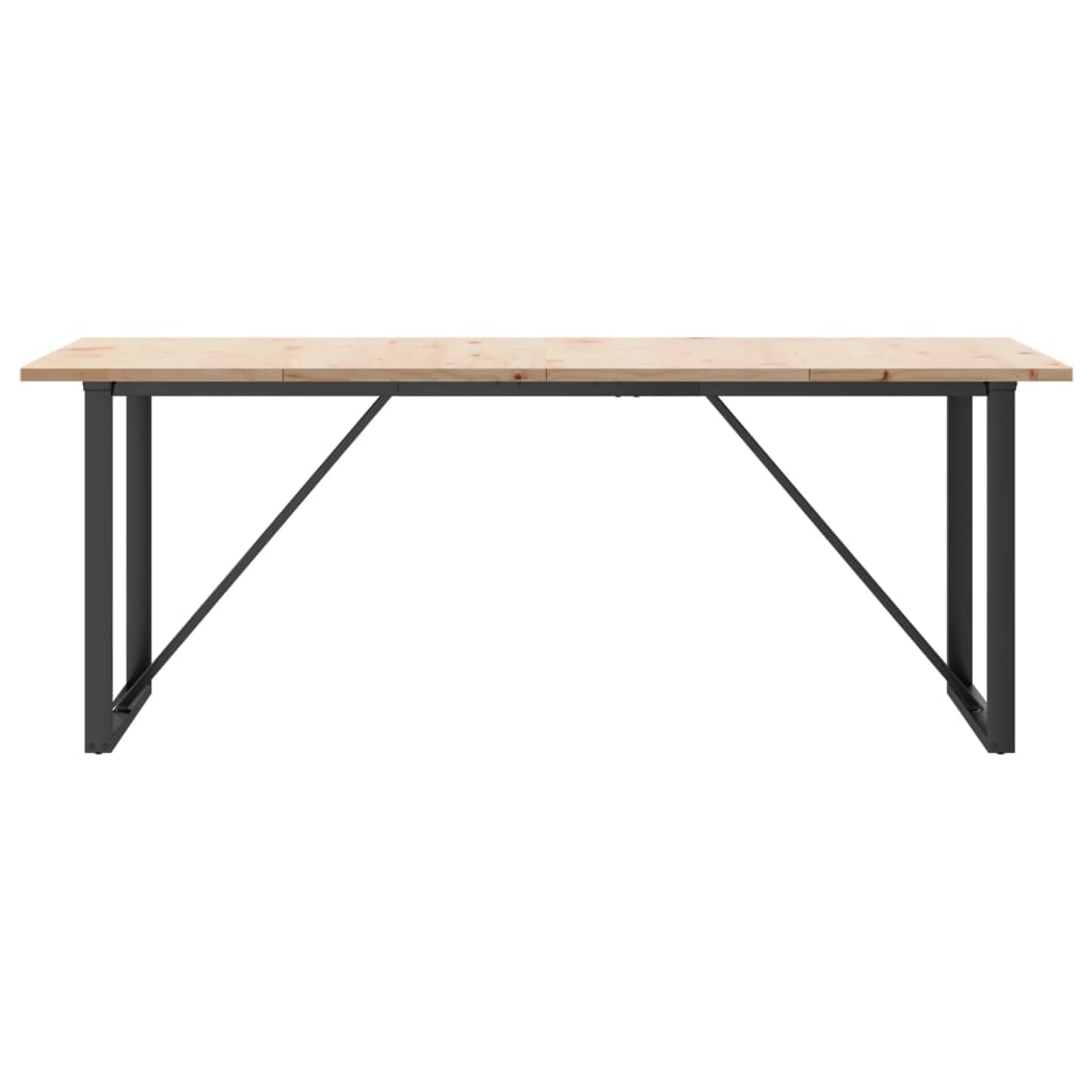 Valgomojo stalas, 200x100x75,5cm, pušis ir plieninis, O formos