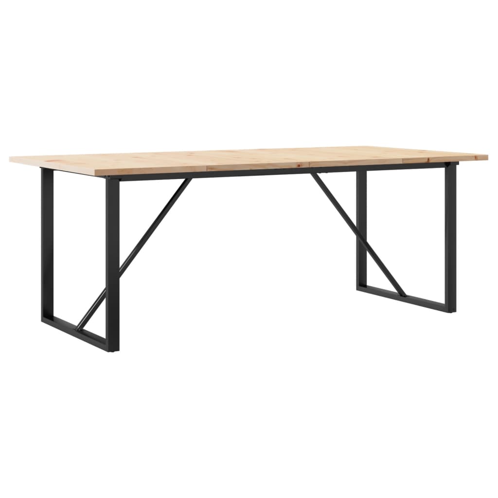 Valgomojo stalas, 200x100x75,5cm, pušis ir plieninis, O formos