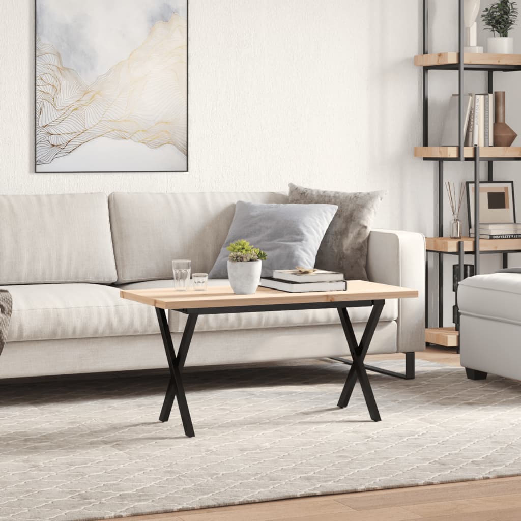 Coffee table, 100x50x45.5cm, pine and steel, X-shaped frame
