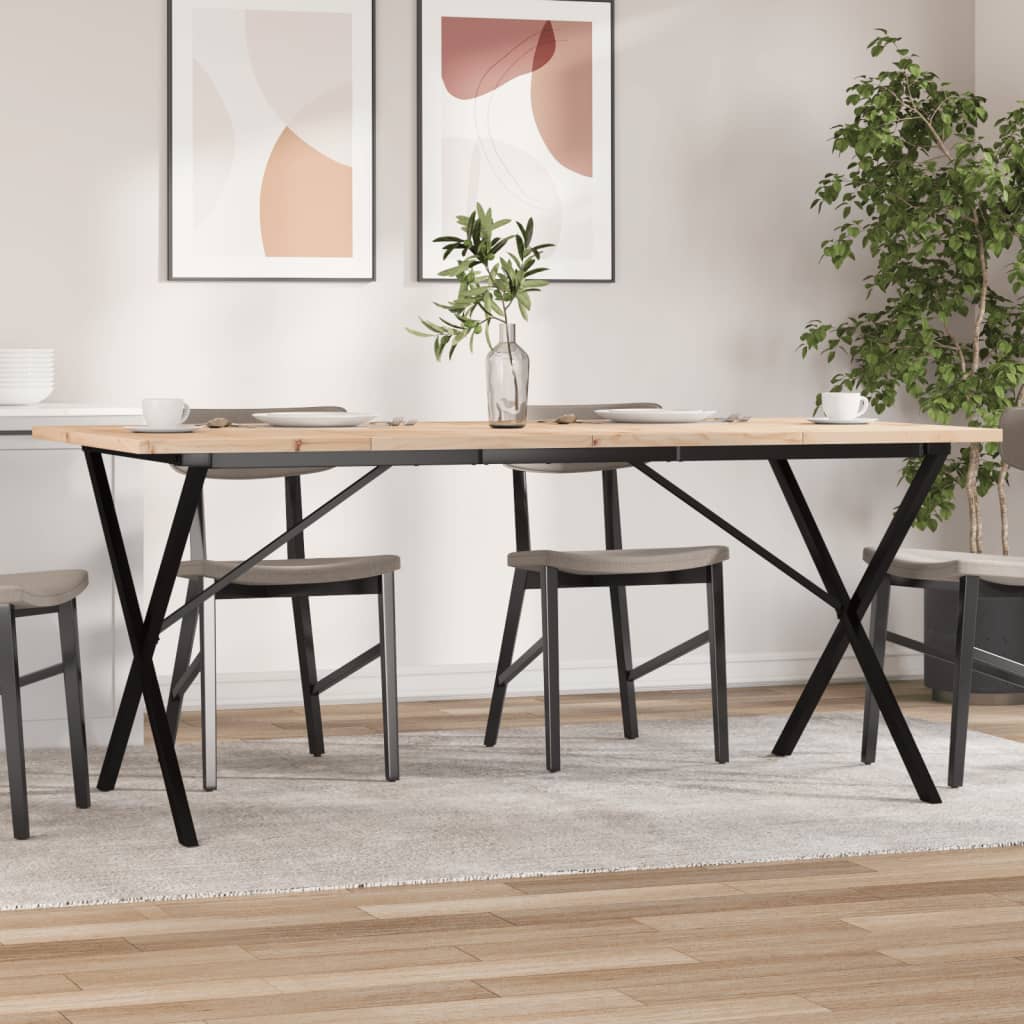 Valgomojo stalas, 180x90x75,5cm, pušis ir plieninis, X formos rėmas