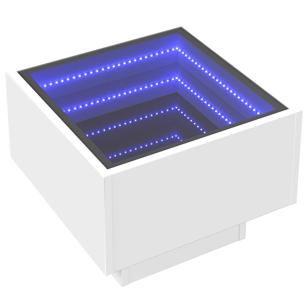Šoninis staliukas su LED, baltas, 40x40x30cm, apdirbta mediena