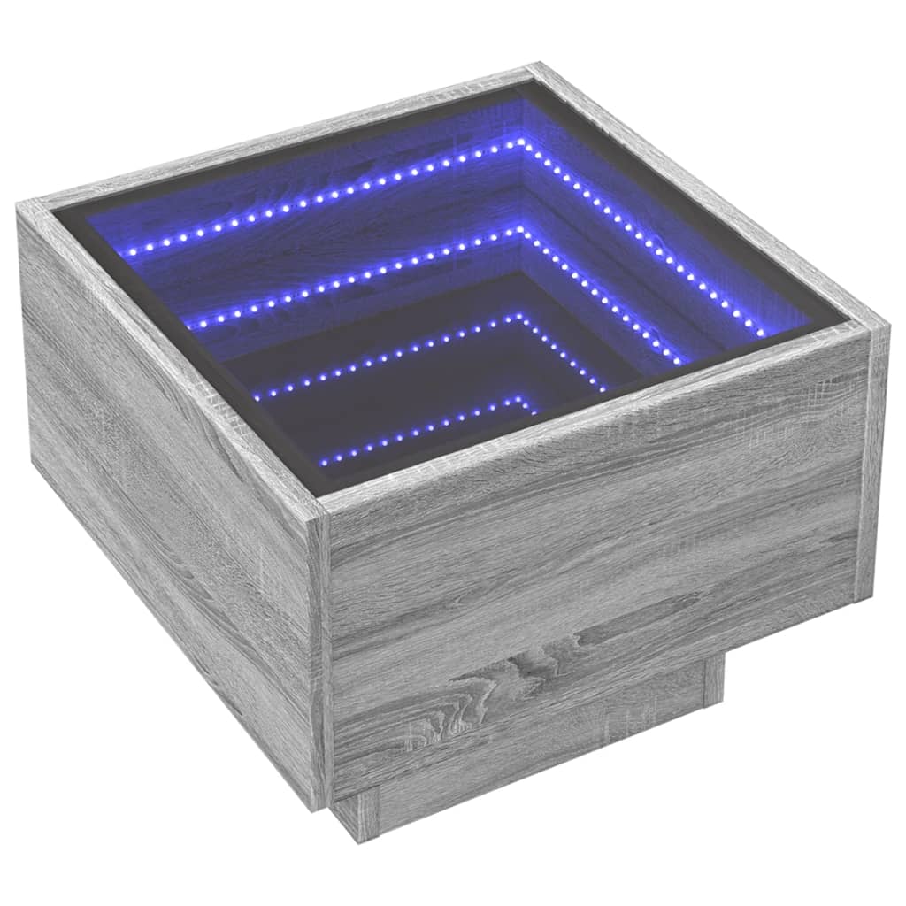 Šoninis staliukas su LED, pilkas ąžuolo, 40x40x30cm, mediena