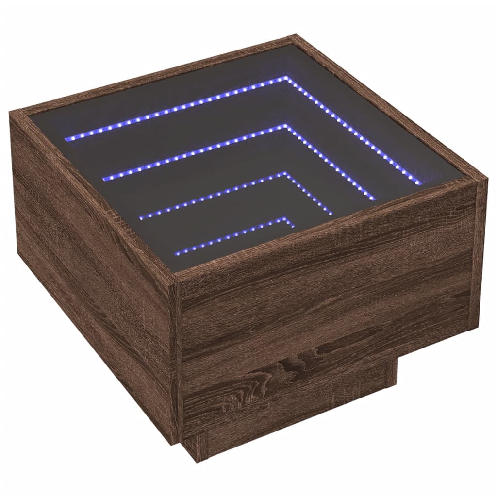 Side table with LED, brown oak, 40x40x30cm, wood