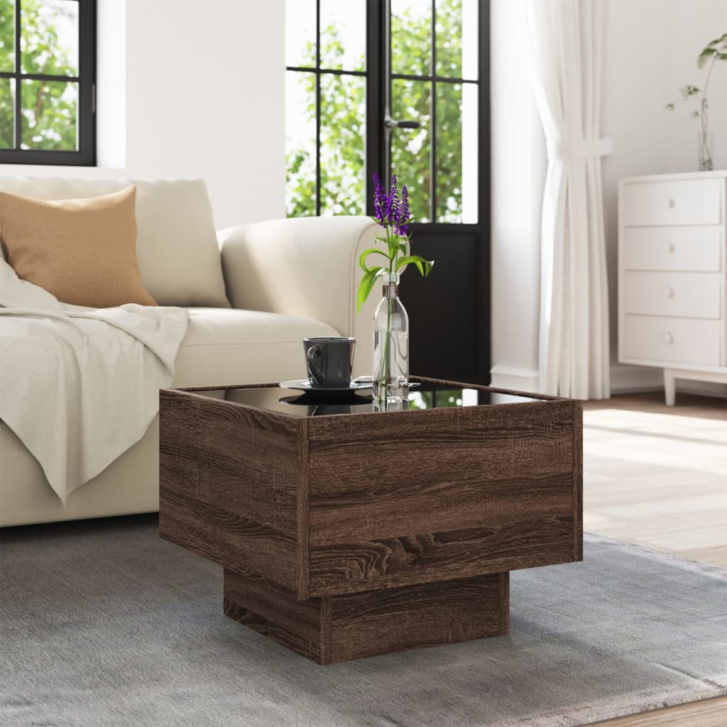 Side table with LED, brown oak, 40x40x30cm, wood