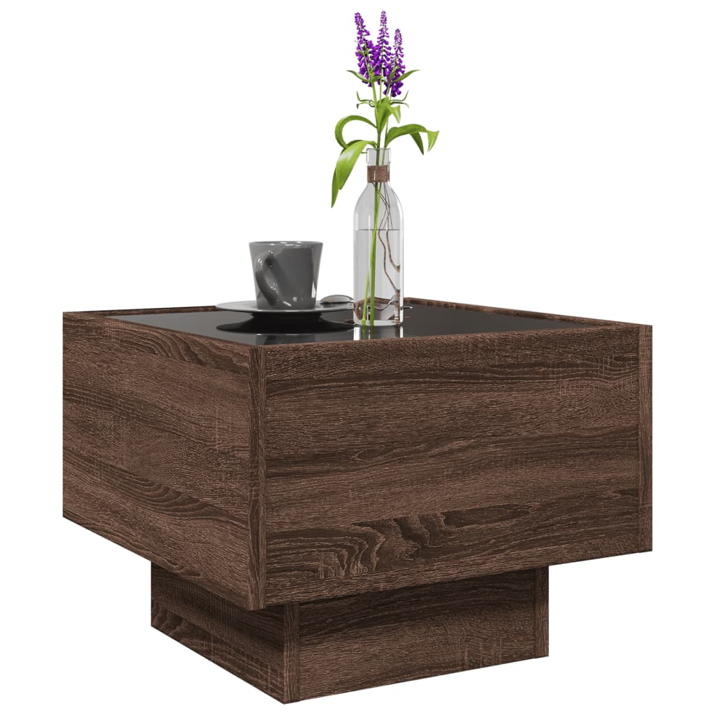 Side table with LED, brown oak, 40x40x30cm, wood