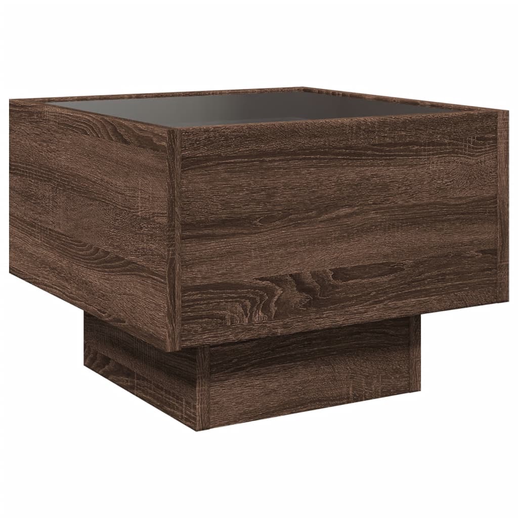 Side table with LED, brown oak, 40x40x30cm, wood