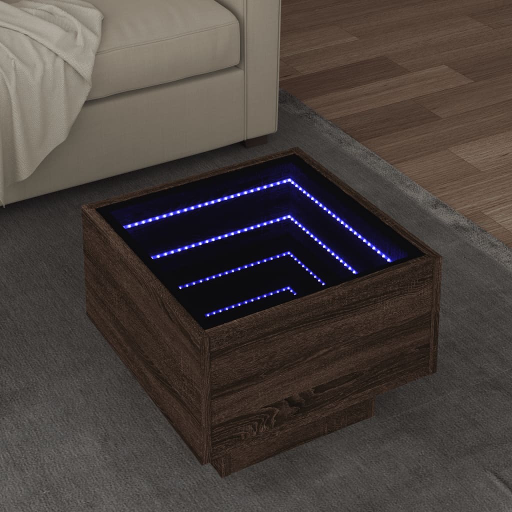 Side table with LED, brown oak, 40x40x30cm, wood