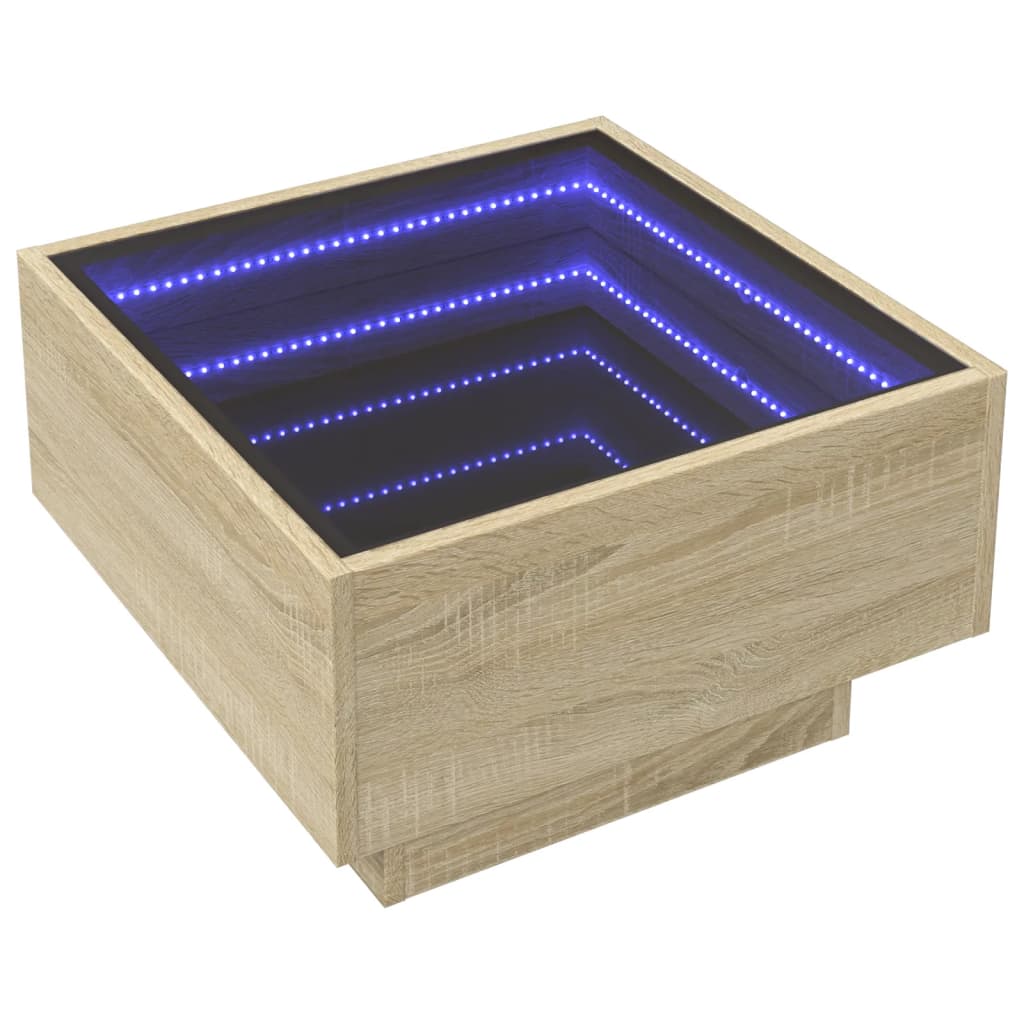 Kavos staliukas su LED, ąžuolo, 50x50x30cm, apdirbta mediena