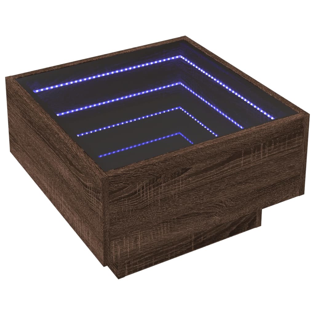 Kavos staliukas su LED, rudas ąžuolo, 50x50x30cm, mediena