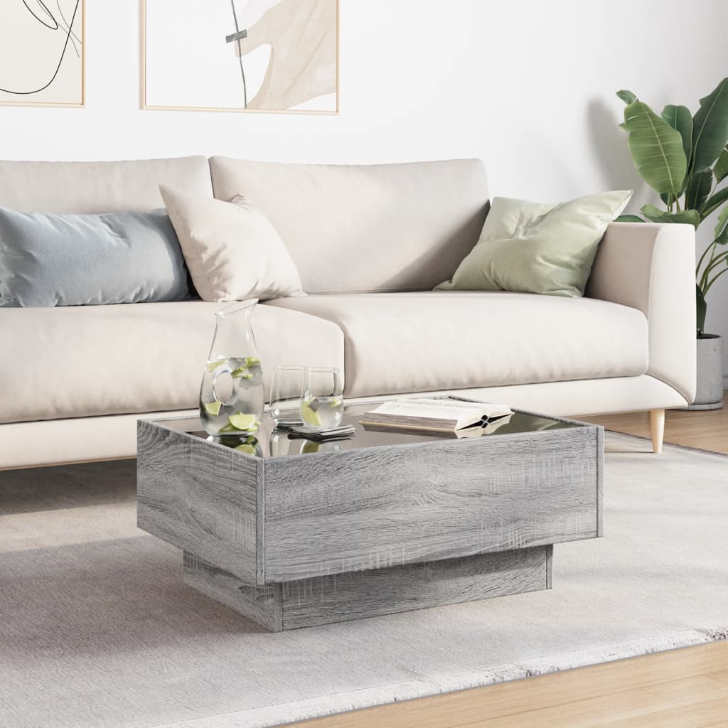 Coffee table with LED, gray oak, 70x50x30cm, wood