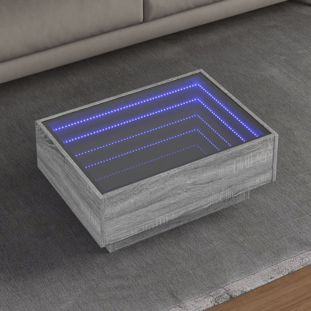 Coffee table with LED, gray oak, 70x50x30cm, wood