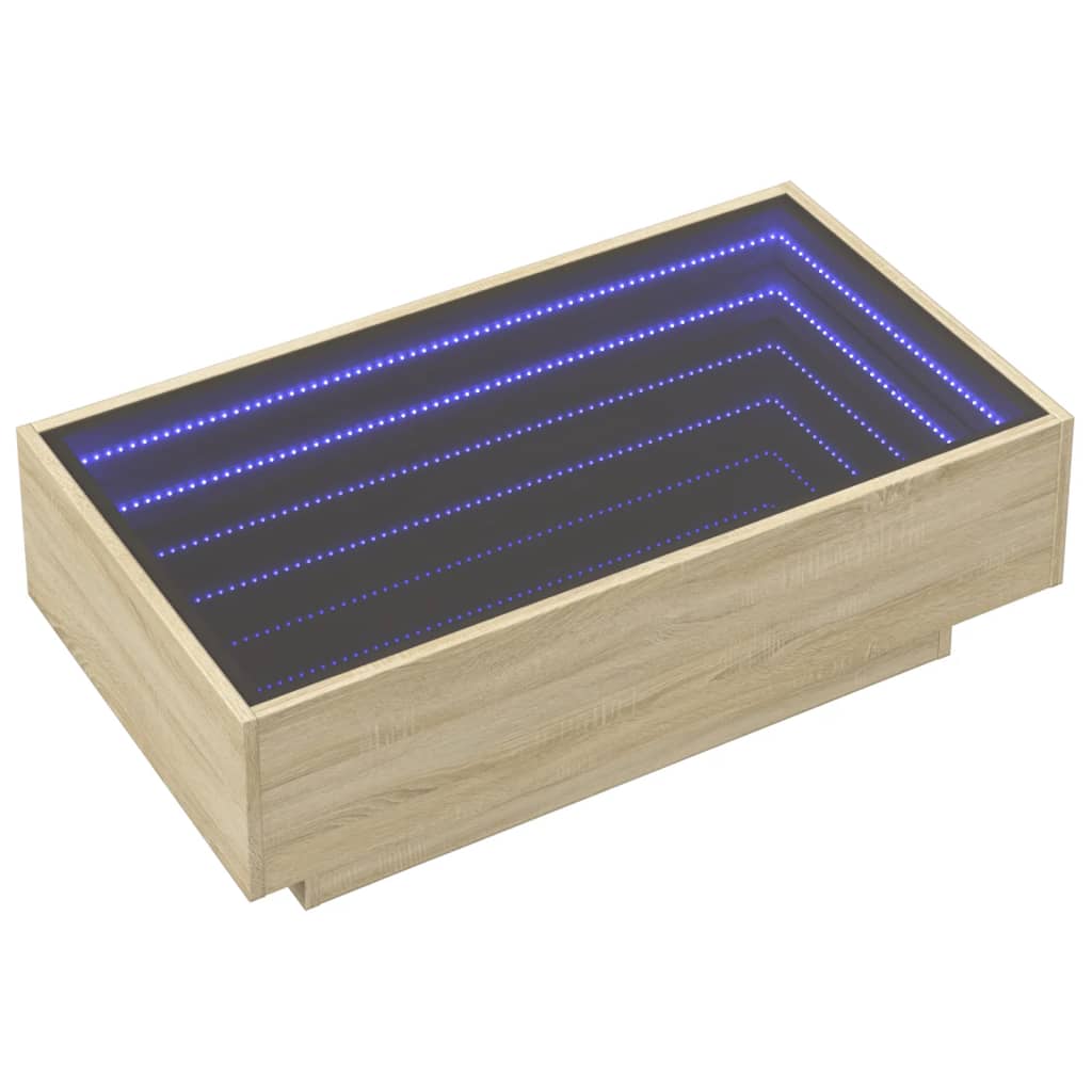 Kafijas galdiņš ar LED apgaismojumu, ozolkoka, 90x50x30 cm, apstrādāta koksne