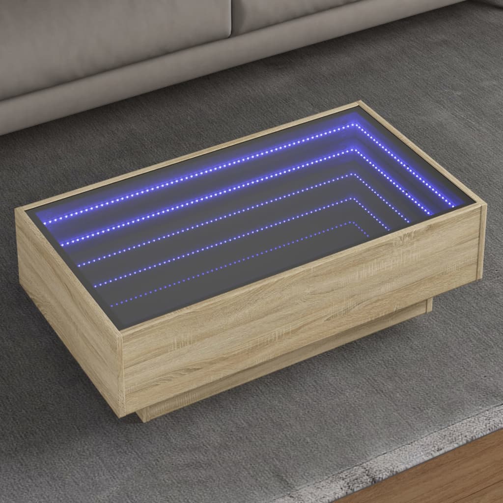 Kafijas galdiņš ar LED apgaismojumu, ozolkoka, 90x50x30 cm, apstrādāta koksne