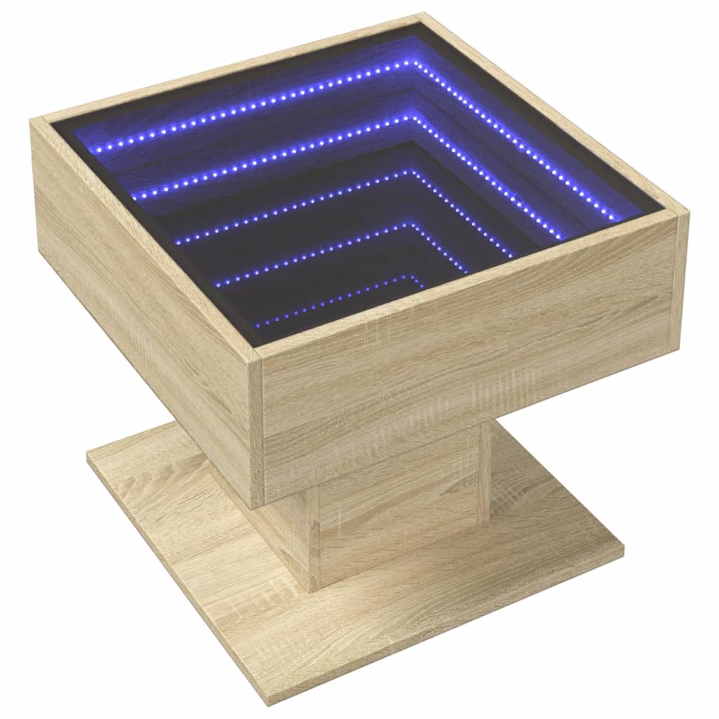 LED coffee table, oak, 50x50x45cm, engineered wood
