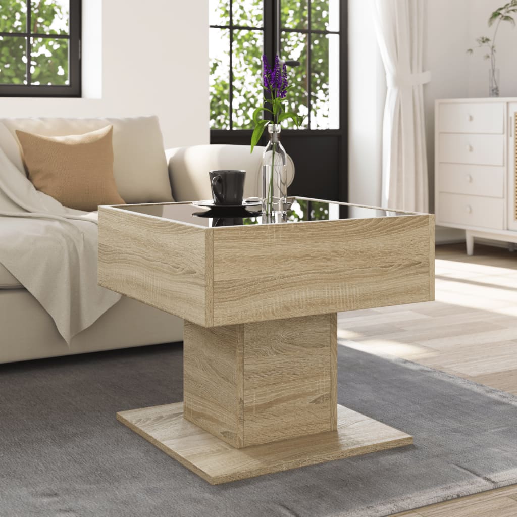 LED coffee table, oak, 50x50x45cm, engineered wood