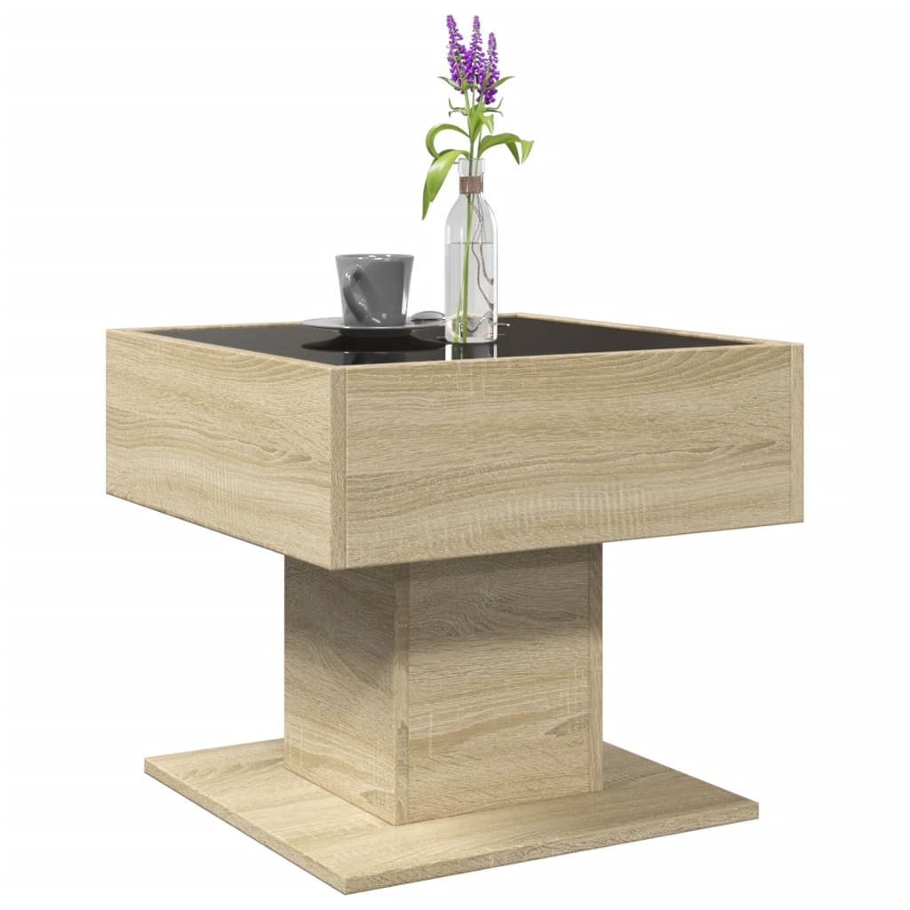 LED coffee table, oak, 50x50x45cm, engineered wood