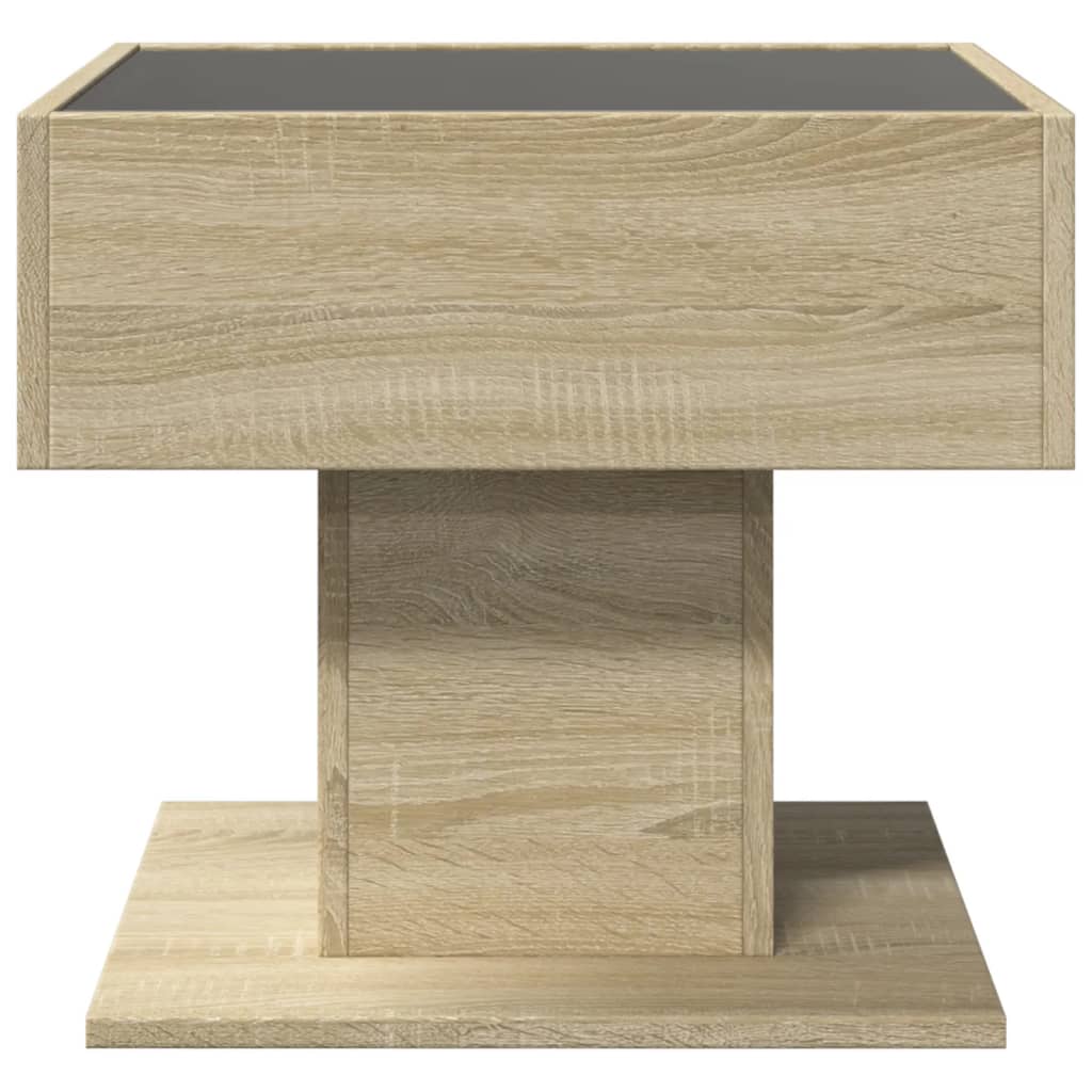 LED coffee table, oak, 50x50x45cm, engineered wood