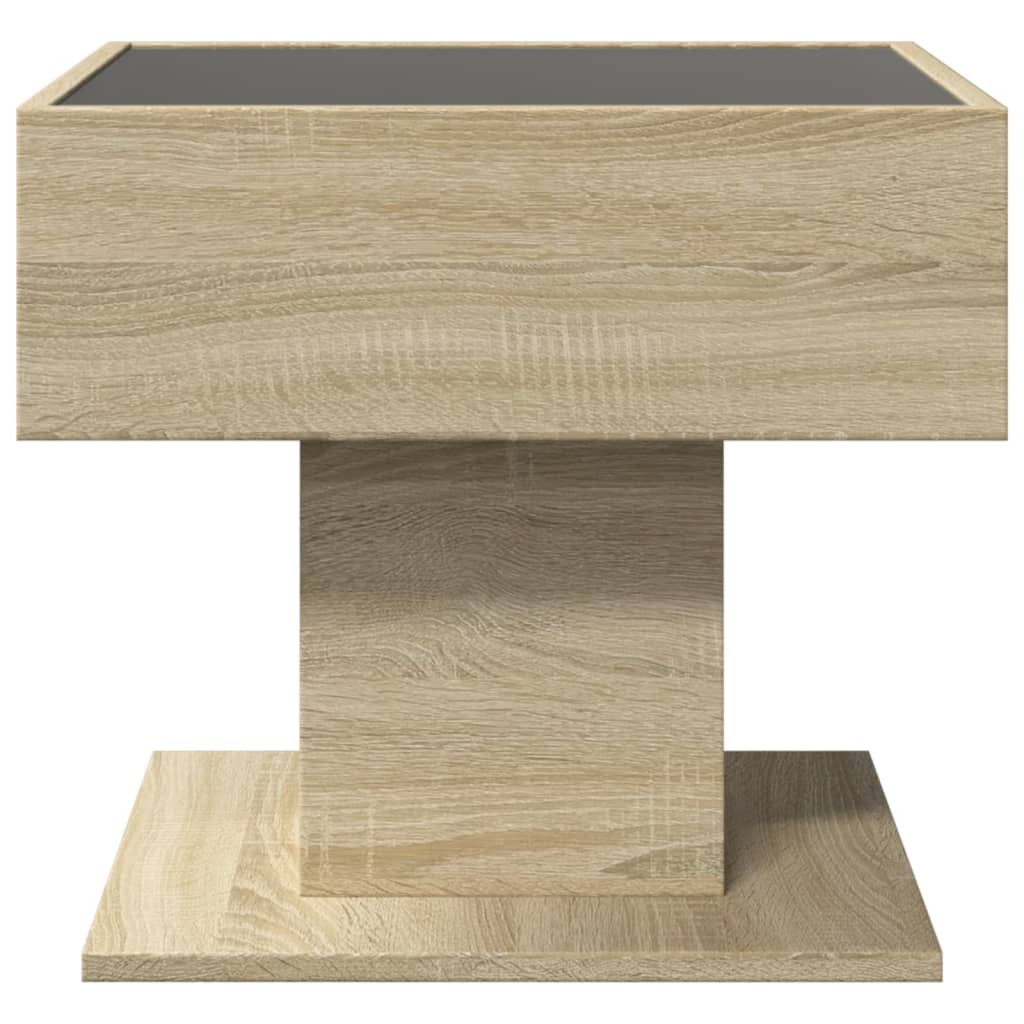 LED coffee table, oak, 50x50x45cm, engineered wood